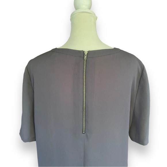 HALOGEN Checked Lime Green and Gray High-Low Tunic Blouse | Size Medium - Picture 6 of 12